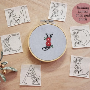 Letras de bordado de Natal em bastão e ponto dissolvem padrão de adesivo, nome personalizado, padrão de estêncil moderno, bolsa de lona, letras