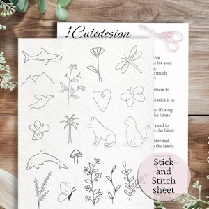 Flower pair embroidery full sheet,Stick and stitch transfer paper, Washaway Embroidery Stabilizer, sewing Stick and stitch dissolve paper