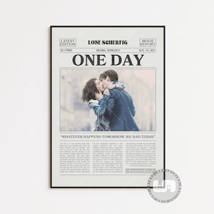 One Day Poster, Lone Scherfig, Movie Poster, Retro Newspaper, Black White Wall Art, Vintage Retro Art Print, Custom Movie Poster