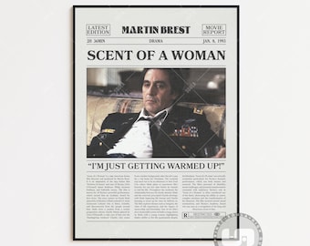 Scent of a Woman Poster, Martin Brest, Movie Poster, Retro Newspaper, Black White Wall Art, Vintage Retro Art Print, Custom Movie Poster