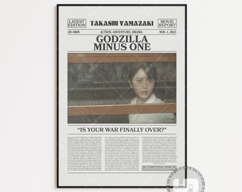 Godzilla Minus One Poster, Takashi Yamazaki, Movie Poster, Retro Newspaper, Black White Wall Art, Vintage Retro Art Print, Custom Movie