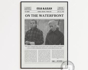 On the Waterfront Poster, Elia Kazan, Movie Poster, Retro Newspaper, Black White Wall Art, Vintage Retro Art Print, Custom Movie Poster