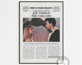 Joe Versus the Volcano, John Patrick Shanley , Retro Newspaper Movie Poster, Black White Wall Art, Vintage Retro Art Print