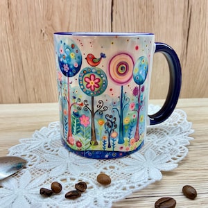 Bunte Tasse Kaffeetasse bunt bedruckt Zauberwald Regenbogen Tasse bunte Tasse gemütlich bunte Tasse Frühling Ostergeschenk Muttertag