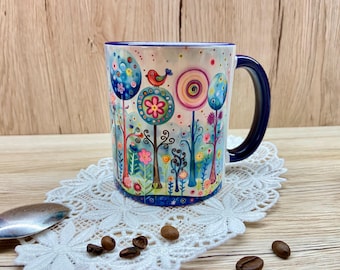 Bunte Tasse Kaffeetasse bunt bedruckt Zauberwald Regenbogen Tasse bunte Tasse gemütlich bunte Tasse Frühling Ostergeschenk Muttertag