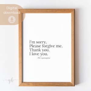 Ho'oponopono | Powerful phrases | Minimalist | Phrases | Be grateful | Forgiveness| Black and white| Ho'oponopono printable art | Home decor