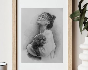 Graphite pencil drawing from photo, Custom pet portrait, Realistic hand drawn portrait for family and friends, Birthday gift