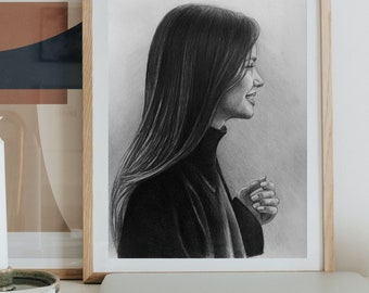 Benutzerdefinierte Bleistift Porträt vom Foto, 100% Hand gezeichnetes Porträt, Hochzeitsporträt, Familienporträt, Jubiläum und Geburtstagsgeschenk
