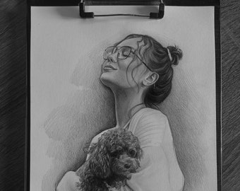 Graphite pencil drawing from photo, Custom pet portrait, Realistic hand drawn portrait for family and friends, Birthday gift