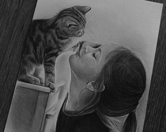 Portrait au crayon fait main, dessin à partir d'une photo, portrait d'animal de compagnie personnalisé, cadeaux personnalisés uniques, portrait commémoratif d'un animal de compagnie