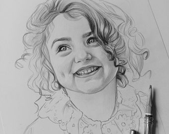 Graphite pencil drawing portrait, Custom hand drawn portrait from photo, Unique handmade gift for father and mother, Family portrait