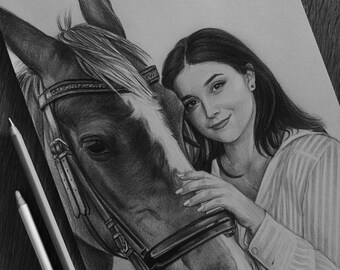 Custom pencil drawing from photo, Realistic hand drawn portrait