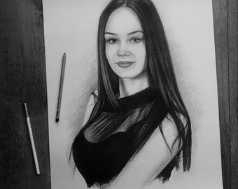 Hand-Drawn Graphite Pencil Portrait from Photo: Custom Art Gift