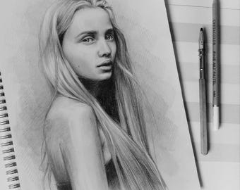 Custom Graphite Pencil Portrait from Photo: Hand-Drawn Gift