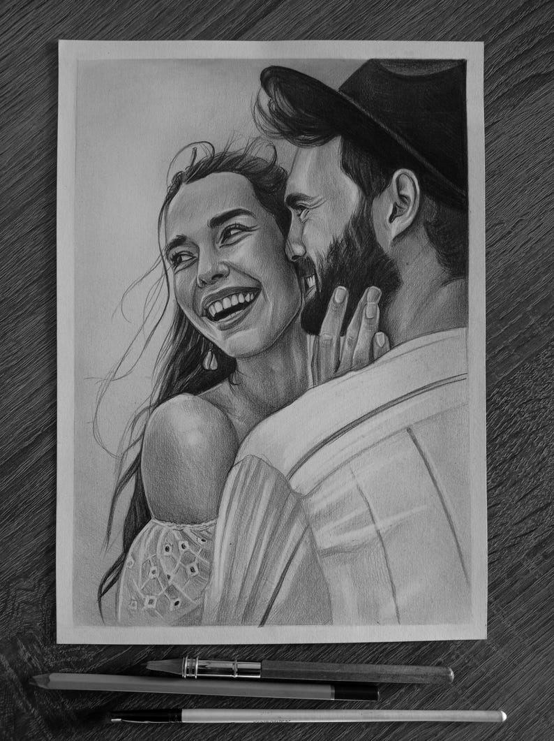Graphite Pencil Portrait, Drawing portrait from Photo, Custom hand drawn portrait, Unique gift idea for mom, dad, children and other image 2
