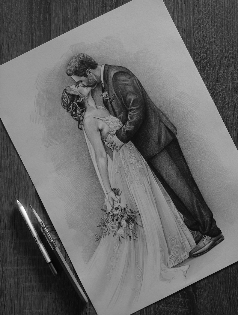 Graphite Pencil Portrait, Drawing portrait from Photo, Custom hand drawn portrait, Unique gift idea for mom, dad, children and other image 14