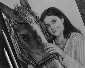 Graphite pencil portrait commission, Drawing from photo, Hand-Drawn Person Pet Sketch