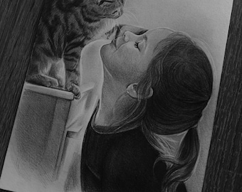 ペットの肖像画（写真をもとに手描きで鉛筆画を描く）