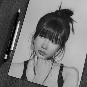 Custom Graphite Portrait from photo, Hand Drawn Pencil Drawing, Personalized Gift for Birthday, Couple, Pet, Family