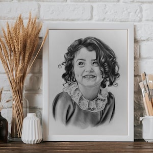 Graphite Pencil Portrait, Drawing portrait from Photo, Custom hand drawn portrait, Unique gift idea for mom, dad, children and other image 11