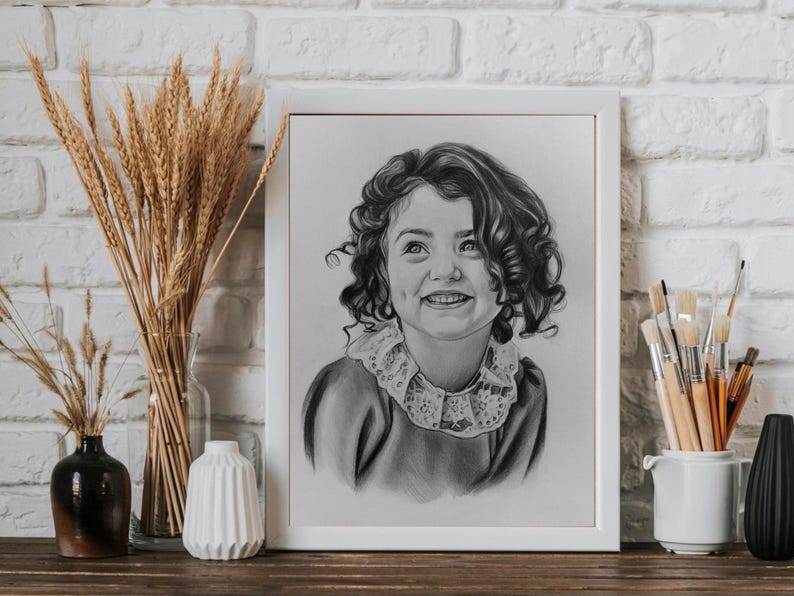 Graphite Pencil Portrait, Drawing portrait from Photo, Custom hand drawn portrait, Unique gift idea for mom, dad, children and other image 11