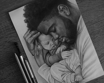 Custom Graphite Portrait: Hand-Drawn from Photo, Father's Day Gift