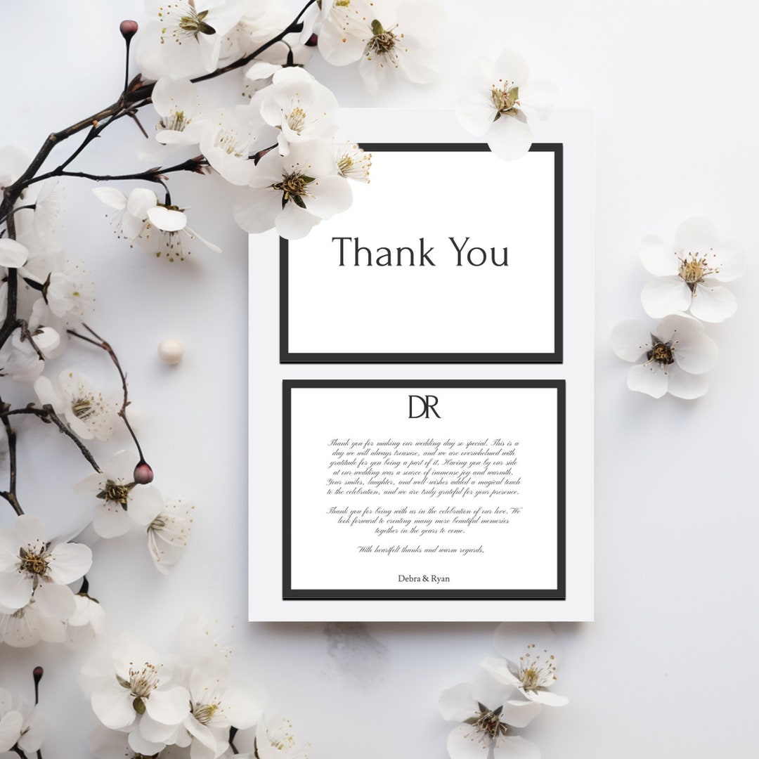 Minimalist Black and White Wedding Thank You Card Template, Download ...