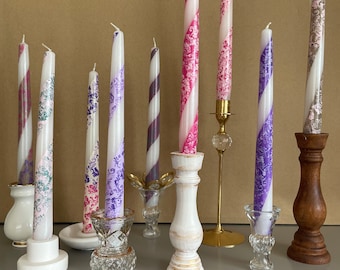 Mix match pinkish purply colored taper candle diagonal  damask taper candle   decoration gift set pink purple taupe