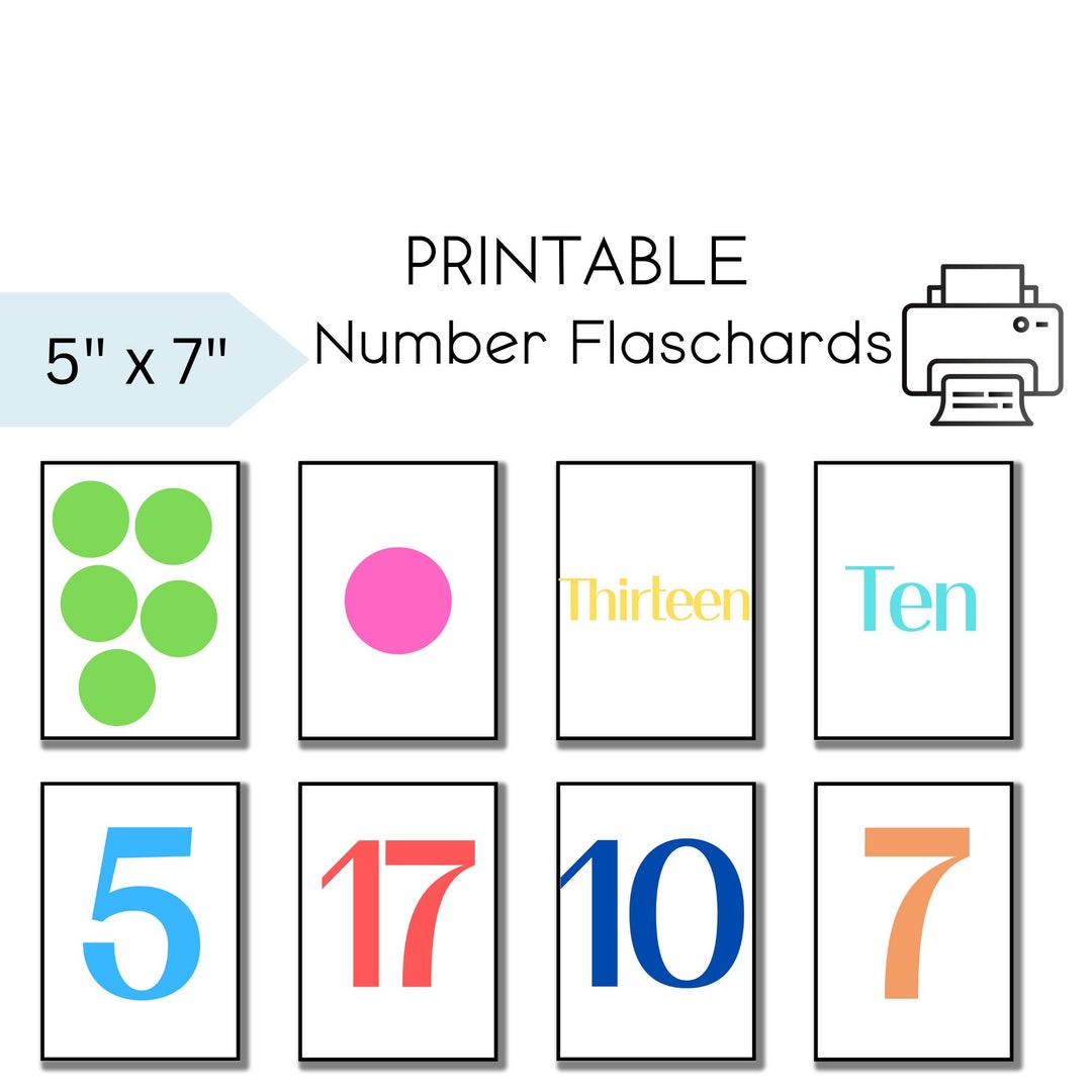 60 Printable Number Flashcards for Kids, Montessori Learning, Math