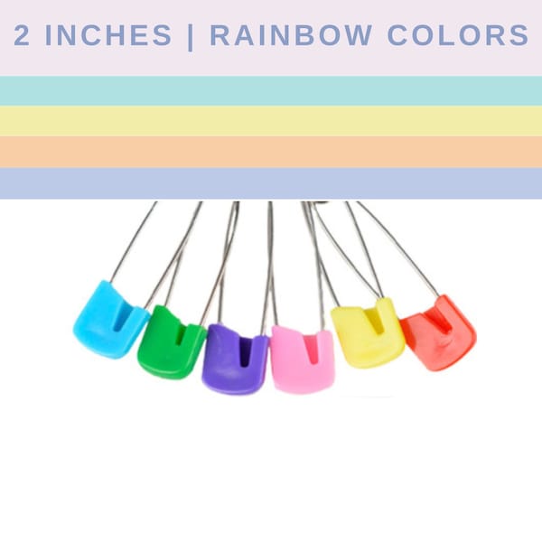 Large 2 inches | 25 pieces | Colorful Stainless Steel Baby Infant Safety Pins | Diaper Nappy Pins Head | Craft Supplies | Baby Shower