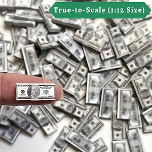 1:12 Dollhouse Miniature Money – 100 Bills | Dollhouse Mini Money (75 Pcs/5 Stacks) | 1/12 Scale Supplies for Miniatures Dioramas