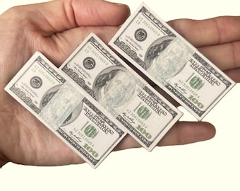 1/3 Scale Dollhouse Miniature Money | 100 dollar bills | 3 stacks (60 bills) | Mini Money | Party Supplies | 1:3 scale mini bills