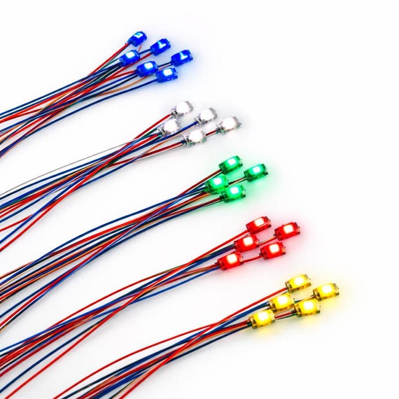 10pcs 0805 smd Wired Micro Led SMD LED Light | White Blue Red Green Flashing | Micro Pre-Wired Train Railway Pre-soldered Miniature Scale