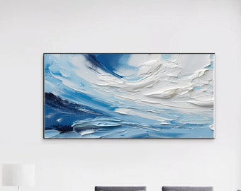 Abstract 3D texture oil painting original hand-painted custom oil painting blue white oil painting bedroom living room wall decor home gift