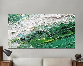 Large abstract textured oil painting original hand-painted oil painting green white oil painting living room bedroom wall decor home gift