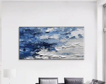 Large bedroom living room wall art decor blue gray oil painting abstract texture oil painting hand painted customized oil painting home gift