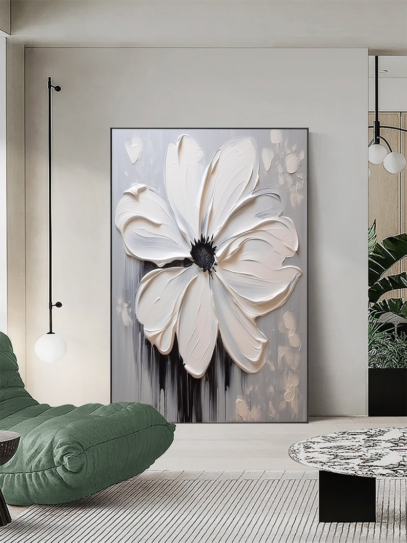 Abstract 3D White Flower Oil Painting on Canvas,minimalist White Flower ...