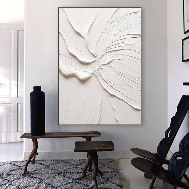 Photo inspiration: Gallery Detail: 3D White Textured Wall Art White Minimalist Painting White Lines
