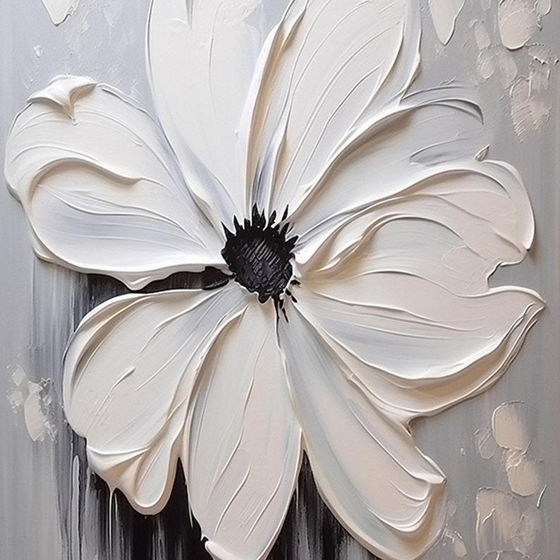 Abstract 3D White Flower Oil Painting on Canvas,minimalist White Flower ...