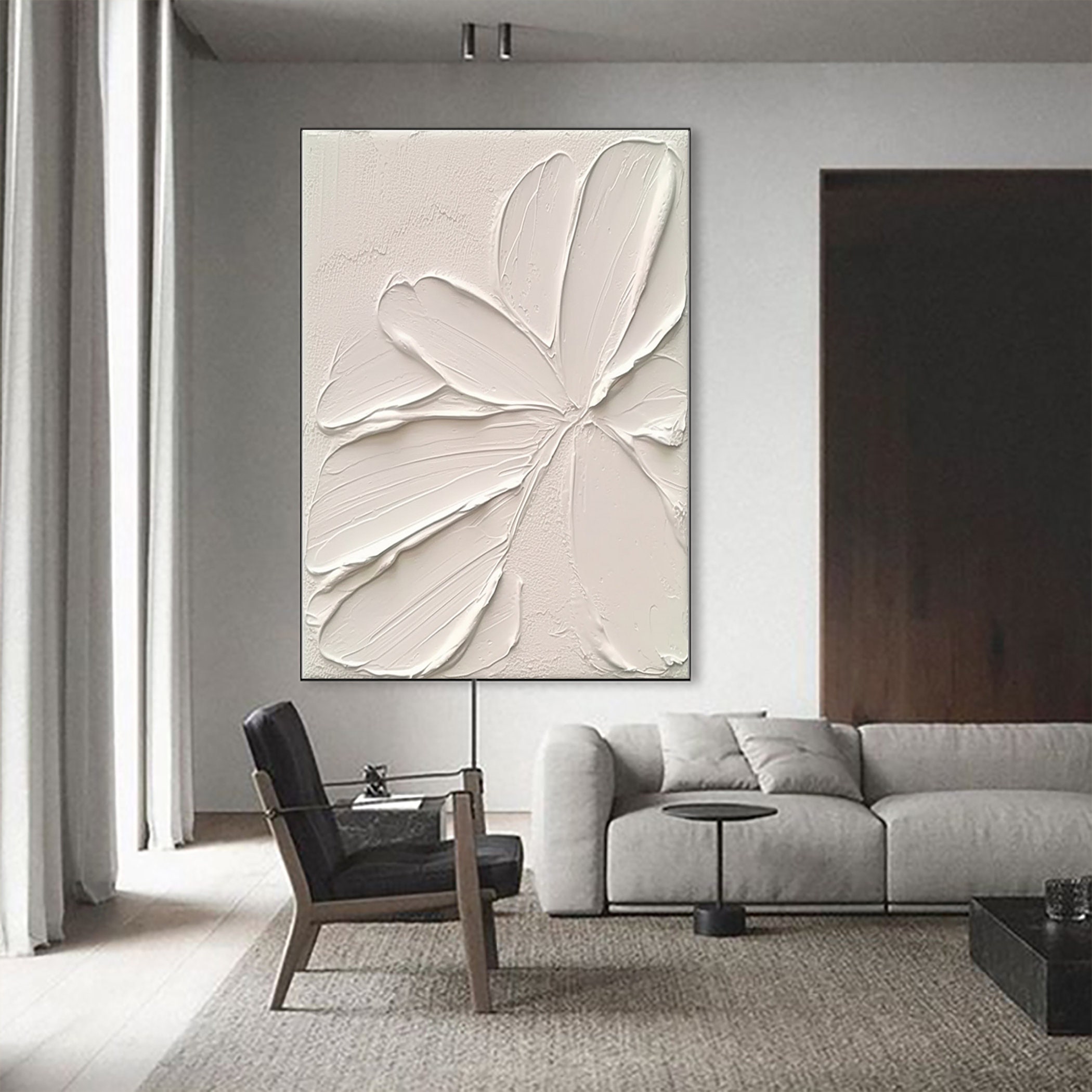 3D Hand Painted White Flower Canvas Art,white Flower Textured Wall Art ...