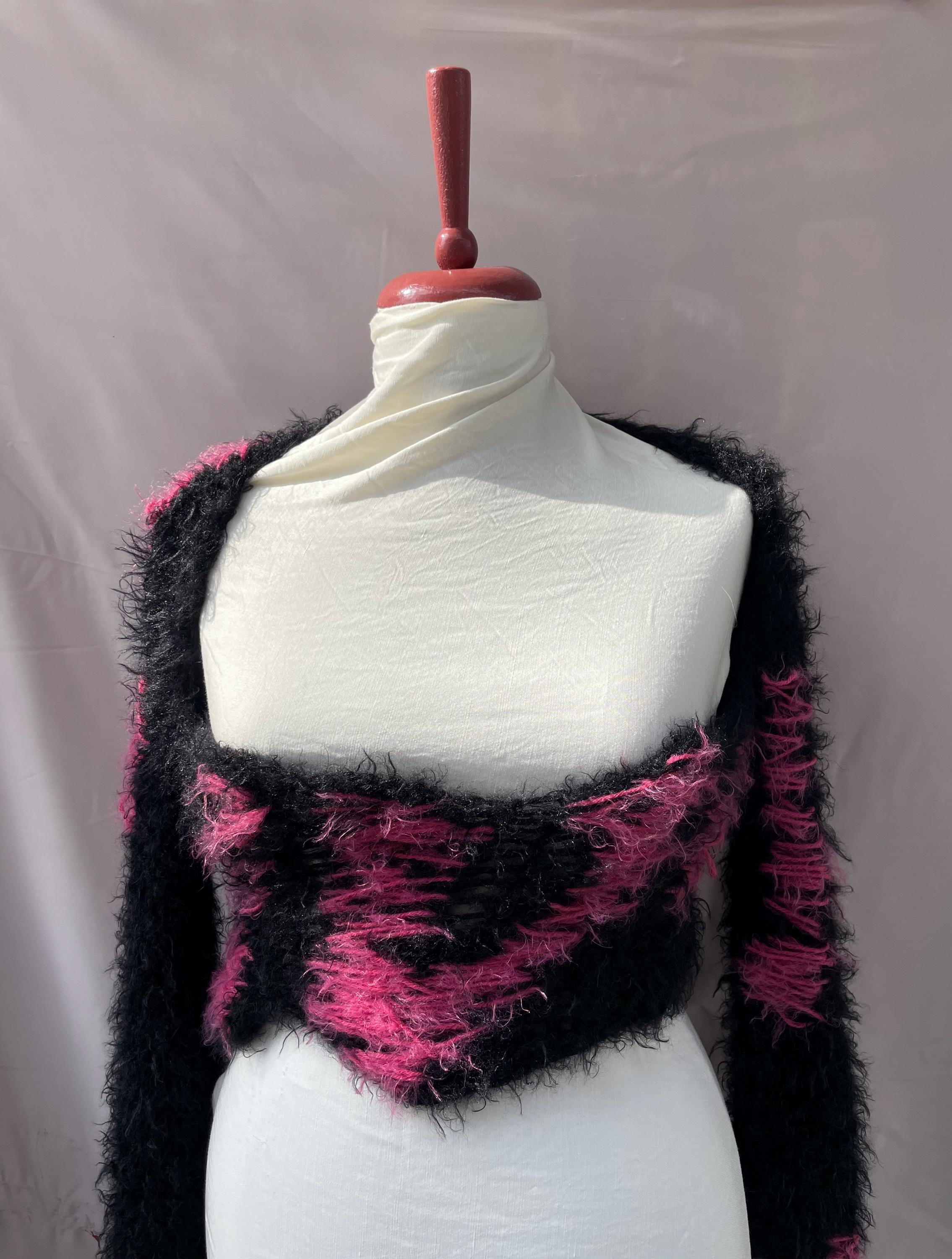 Distressed Knit Rave Handmade Y2K Grunge Knit Sweater With Bolero, Black Pink, Festival ...