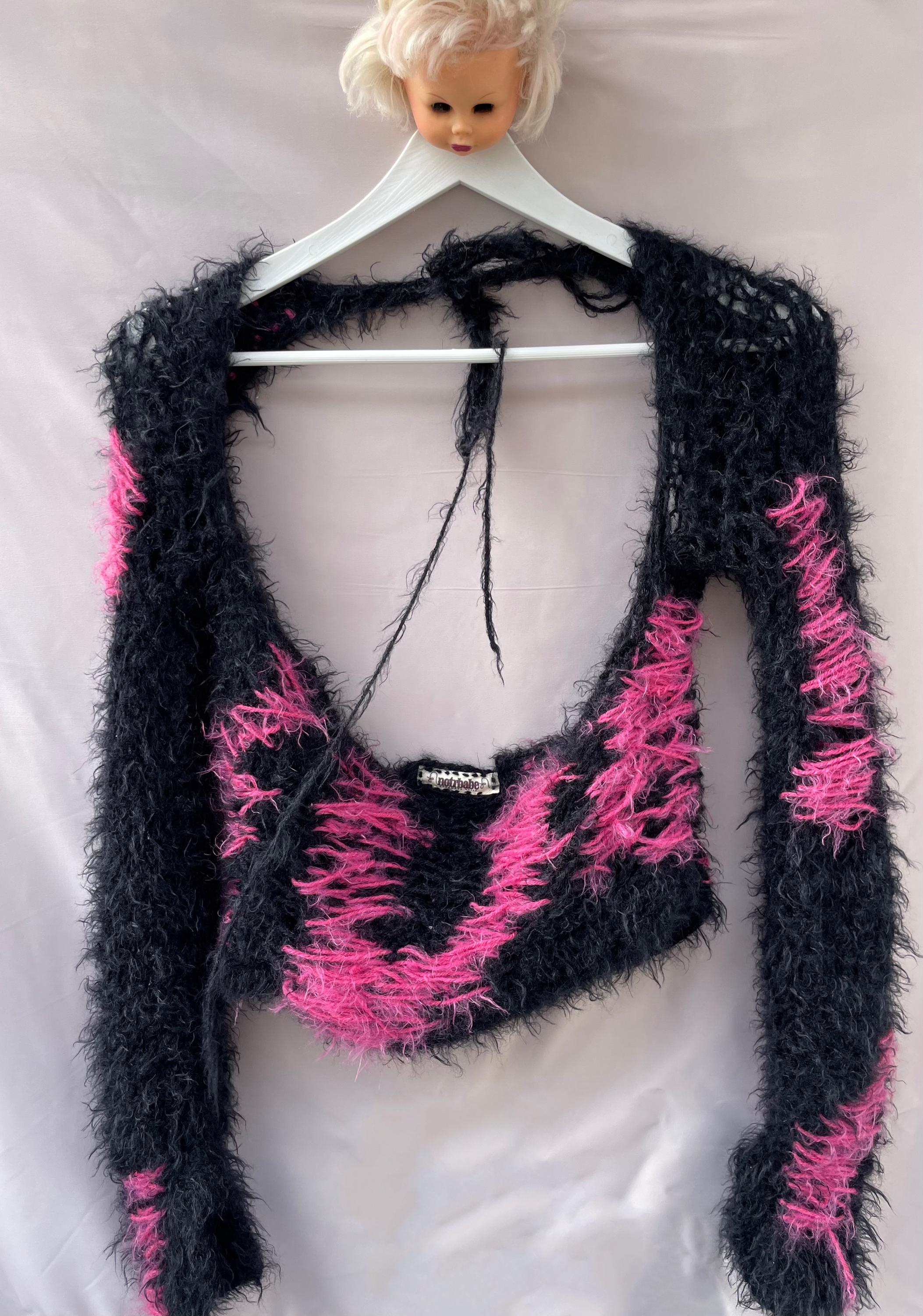 Distressed Knit Rave Handmade Y2K Grunge Knit Sweater With Bolero, Black Pink, Festival ...