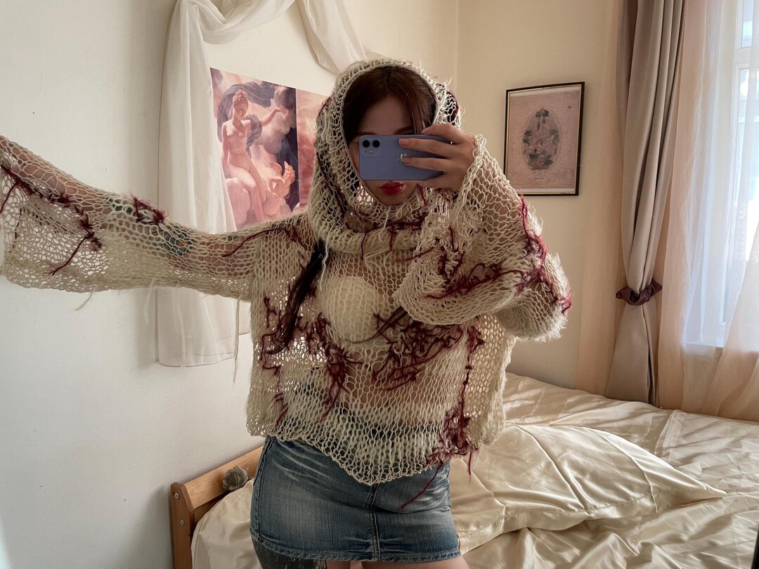 Handmade Knit Sweater, Grunge Oversized Knit Sweater, Acyrlic Cotton ...
