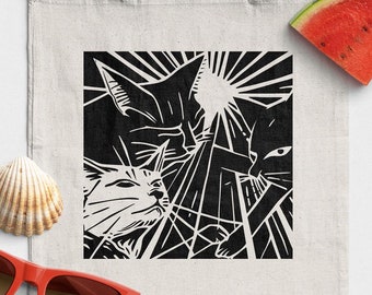 Three Cats intricate Linocut Design / Woodblock Carving | DIY Printing template/ Sublimation, Cricut, Laser Cut eps svg ai dxf png