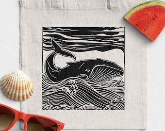 Whale & Waves intricate Linocut Design / Woodblock Carving | DIY Printing template/ Sublimation, Cricut, Laser Cut eps svg ai dxf png