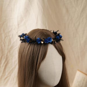 Gothic Floral Crown: Dark Blue Paper Flower Headpiece, Elf Cosplay