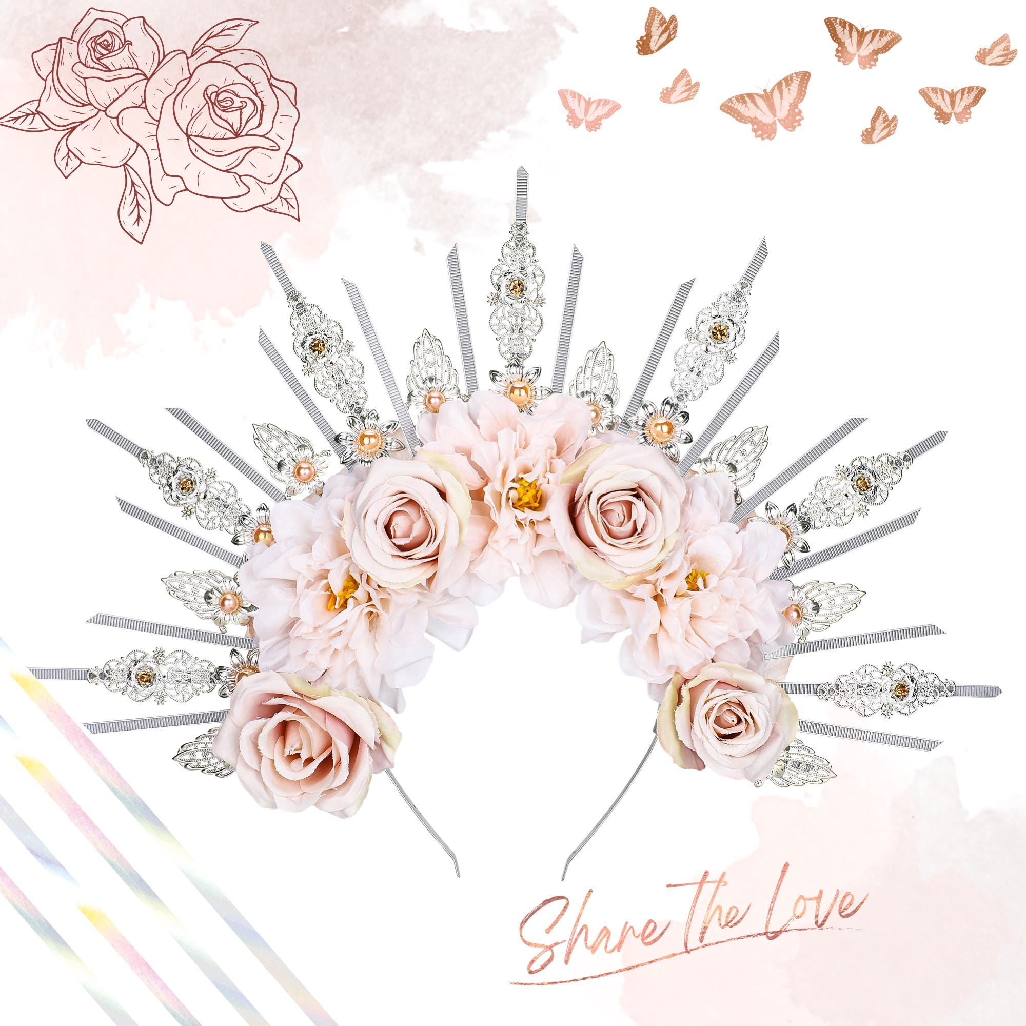 ?DOLLS KILL Pink Gem Filigree Spike Tiara NEW!? Glistining Hearts Tiara - Pink – Dolls Kill main image 2
