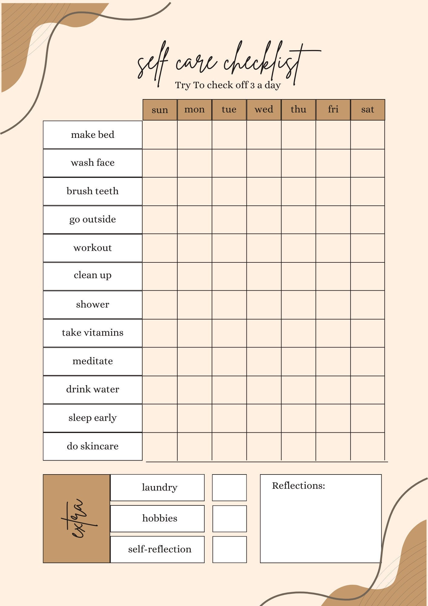 Self-care Checklist, Downloadable, Mental Health, Busy Women ...