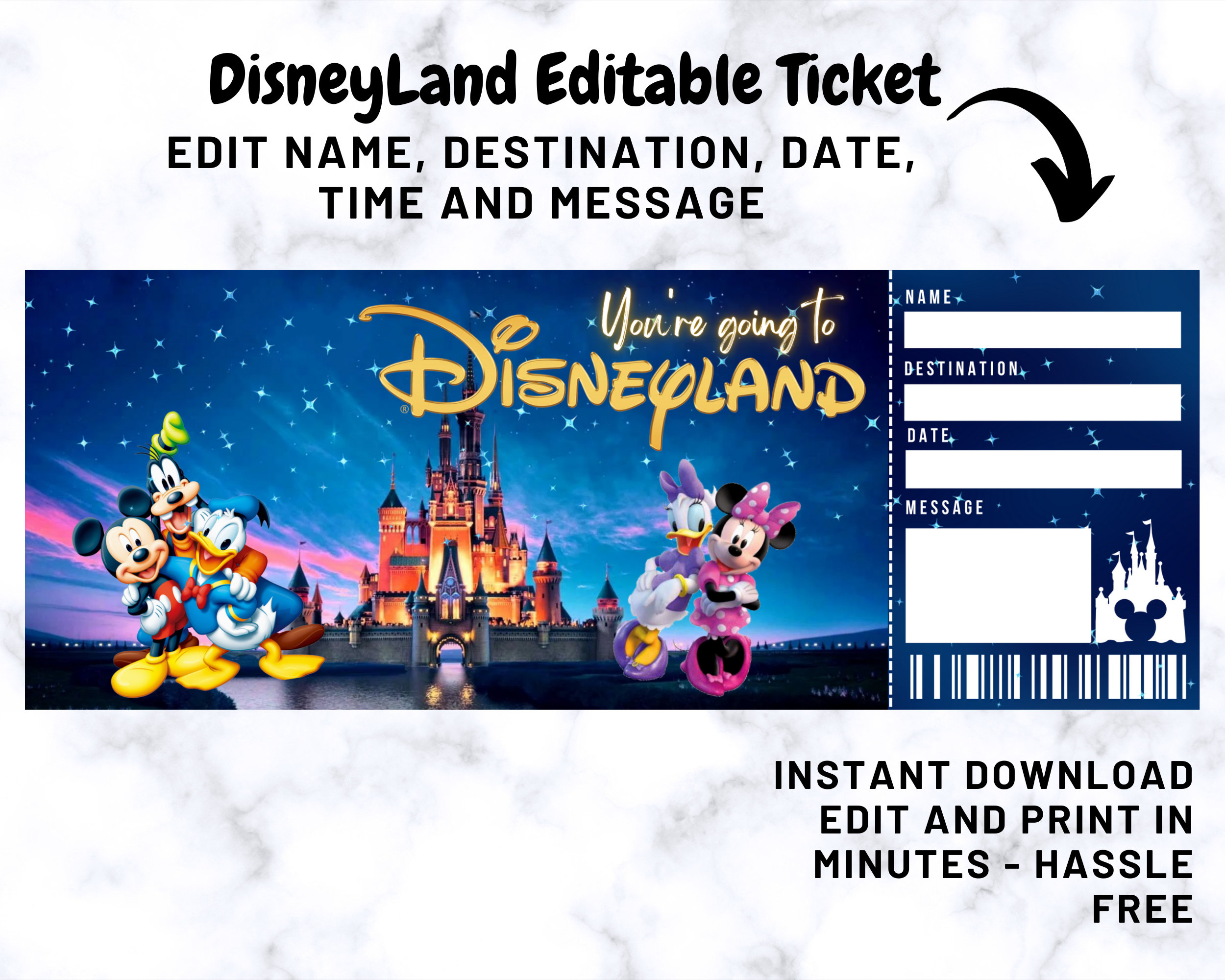 Surprise Disneyland Ticket Disneyworld Ticket Editable Etsy Canada
