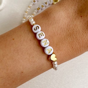 Pulsera de cuentas con nombre personalizado con letras, regalos personalizados para ella, regalo del día de San Valentín